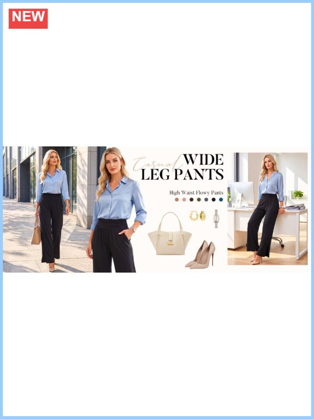 Wide Leg Lounge Pants High Waist Flowy Palazzo Trousers with Pockets - Picture 6 of 6